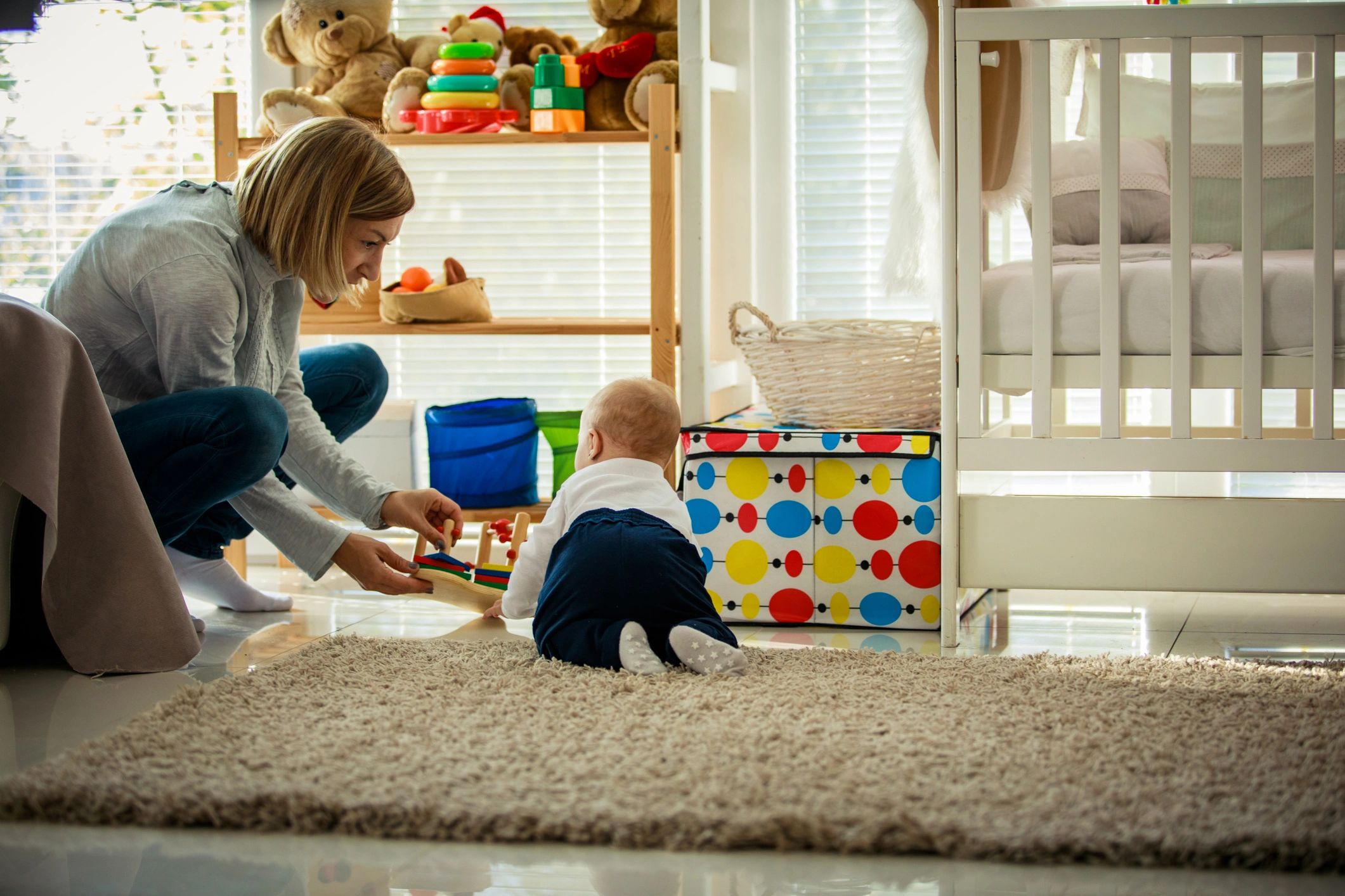 Mother and child playing together at home
